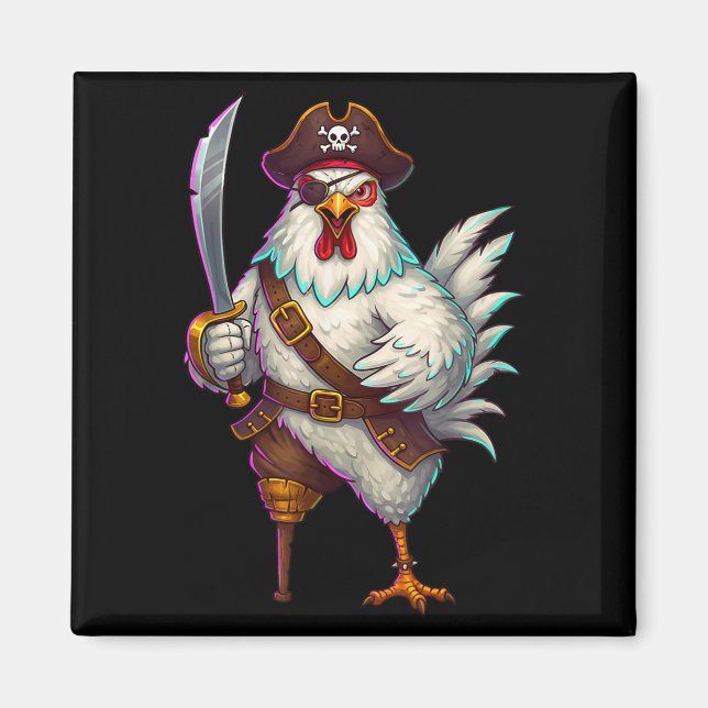 Pirat Chicken Funny Halloween Costume För manar Wo Magnet (Framsidan)