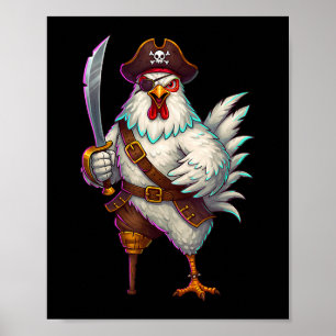 Pirat Chicken Funny Halloween Costume För manar Wo Poster