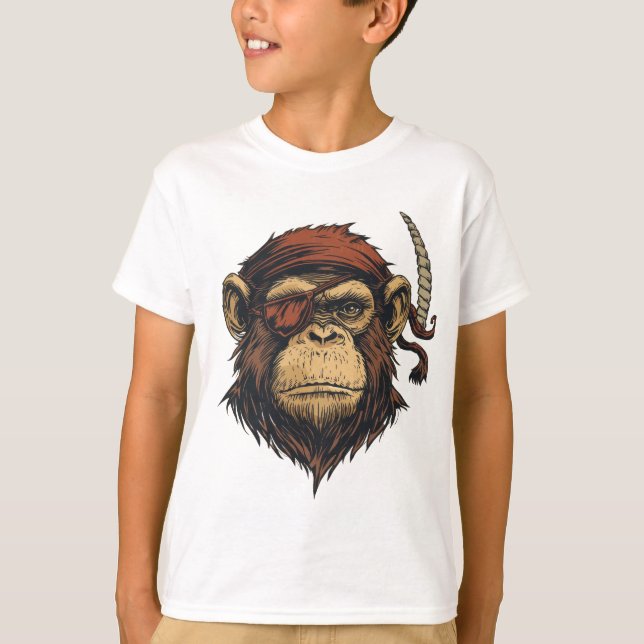 Pirat Chimp: Fetstilt och annonsdesign T Shirt (Framsida)