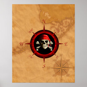 Pirat Compass Ro och Karta Poster