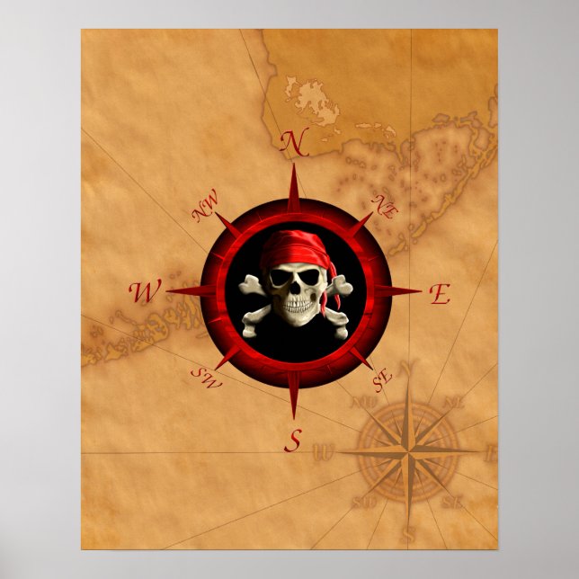 Pirat Compass Ro och Karta Poster (Framsidan)