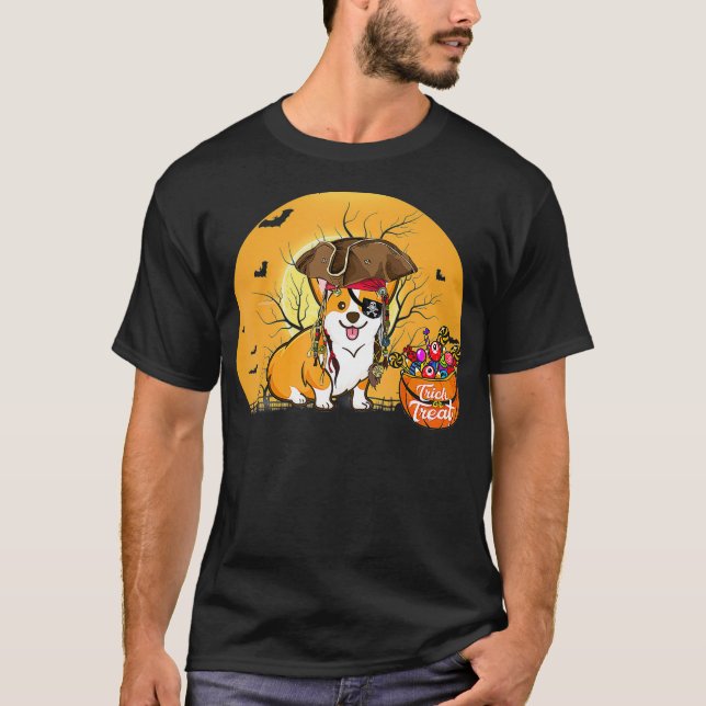 Pirat Corgi Halloween Costume T Shirt (Framsida)