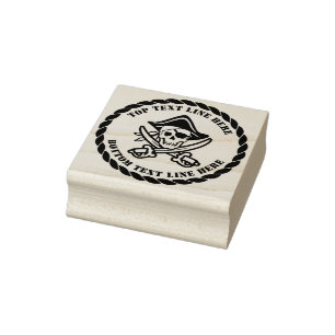 Pirat Crossbone Skull med text 2 Linjer Stämpel