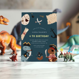Pirat Dinosaur Party Animals Barns födelsedag Inbjudningar
