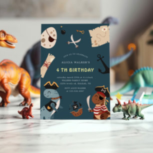 Pirat Dinosaur Party Animals Barns födelsedag Inbjudningar