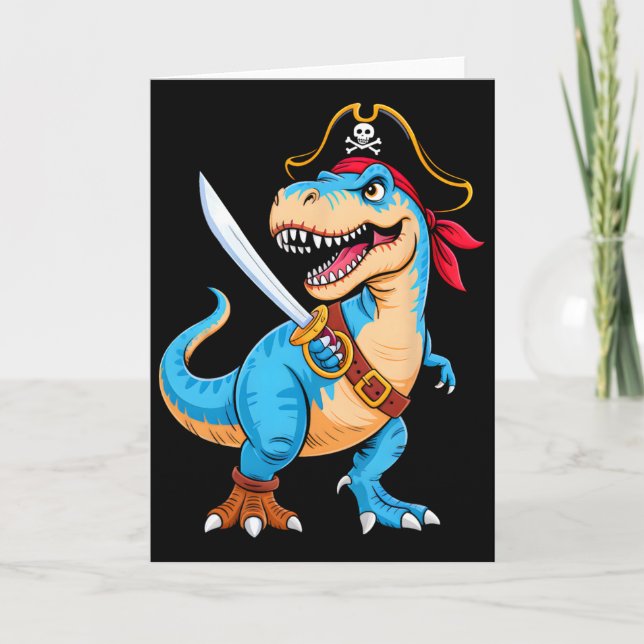 Pirat Dinosaur T Rex Pojkar Barn Rolig Halloween K Kort (Framsida)