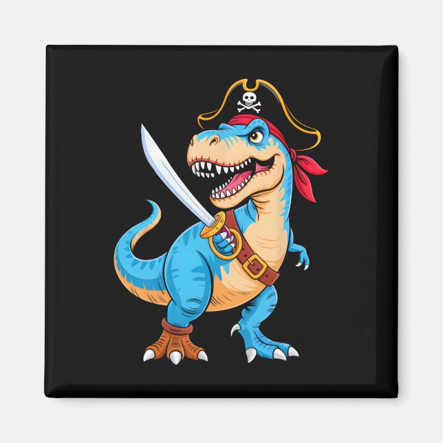 Pirat Dinosaur T Rex Pojkar Barn Rolig Halloween K Magnet (Framsidan)