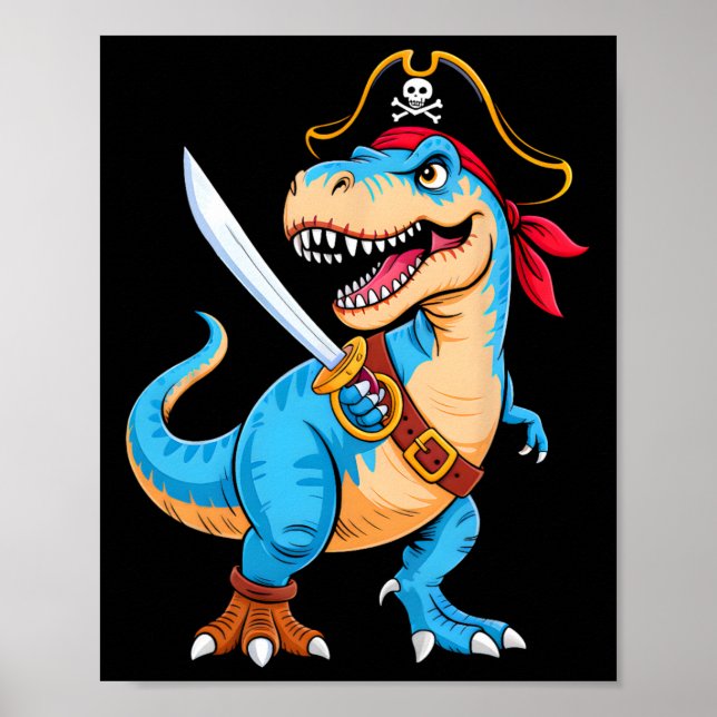 Pirat Dinosaur T Rex Pojkar Barn Rolig Halloween K Poster (Framsidan)