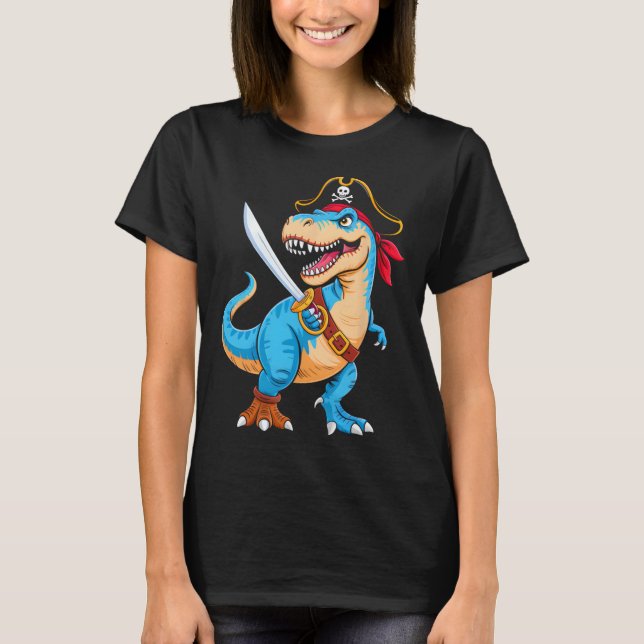 Pirat Dinosaur T Rex Pojkar Barn Rolig Halloween K Shirt (Framsida)