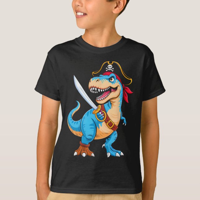 Pirat Dinosaur T Rex Pojkar Barn Rolig Halloween K Shirt (Framsida)