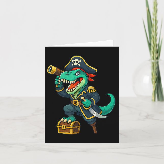 Pirat Dinosaur T Rex Red Bandana Funny Halloween Kort (Framsida)
