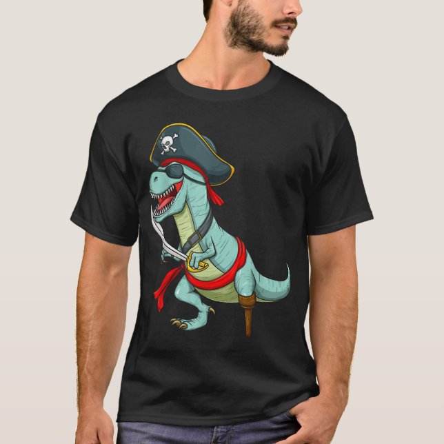 Pirat Dinosaur T Rex Tyrannosaurus Halloween T Shirt (Framsida)