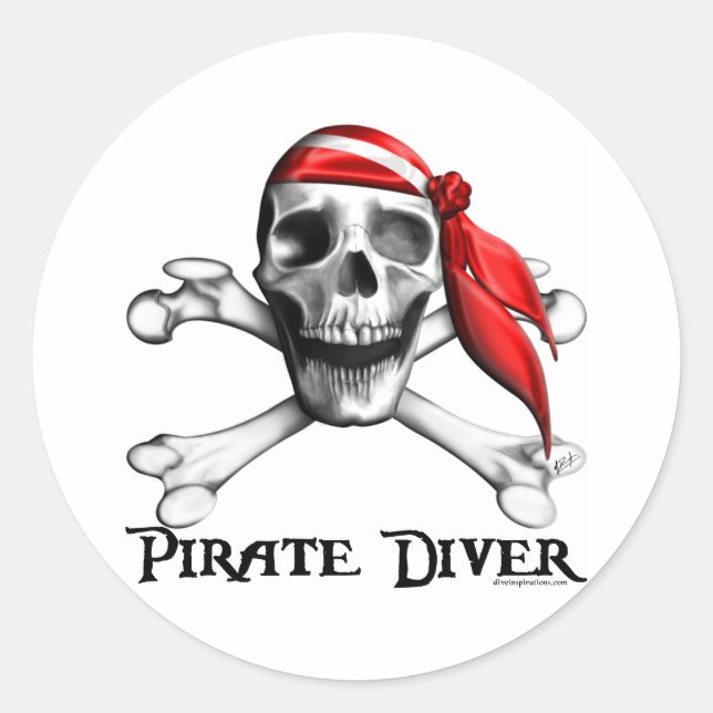 Pirat Diver Sticker Runt Klistermärke (Framsida)