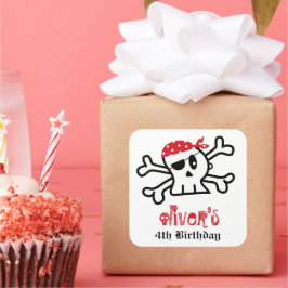 Pirat dödskalle skelett pojkens födelsedagspresent fyrkantigt klistermärke