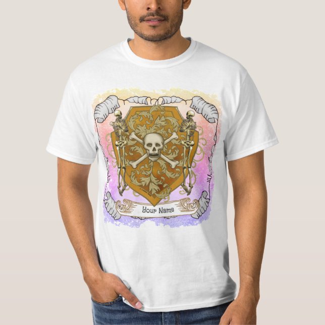 Pirat Dödskalle Sköld t-shirt (Framsida)