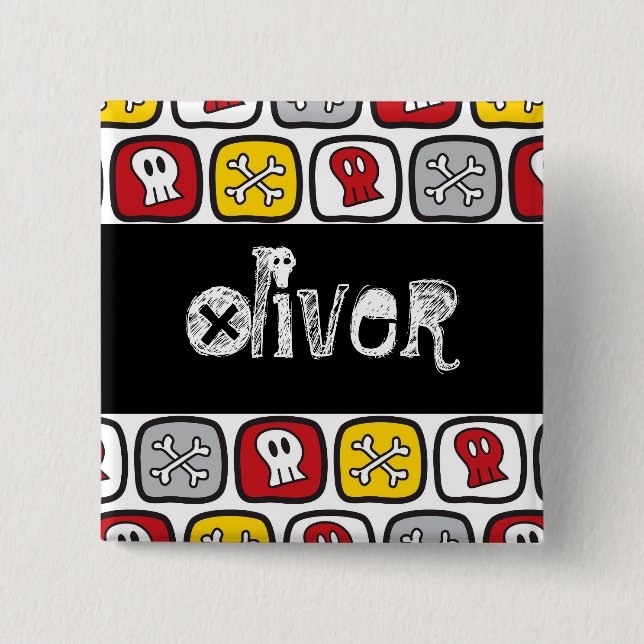 Pirat Döskallar & Bones Kid Födelsedagsfest Namn b Knapp (Framsida)