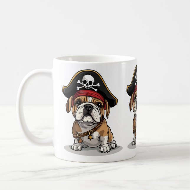 Pirat English Bulldog Skull Crossbone Kaffemugg (Vänster)