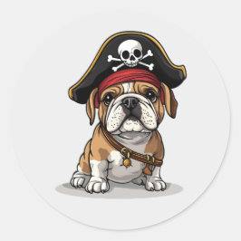 Pirat English Bulldog Skull Crossbone Runt Klistermärke
