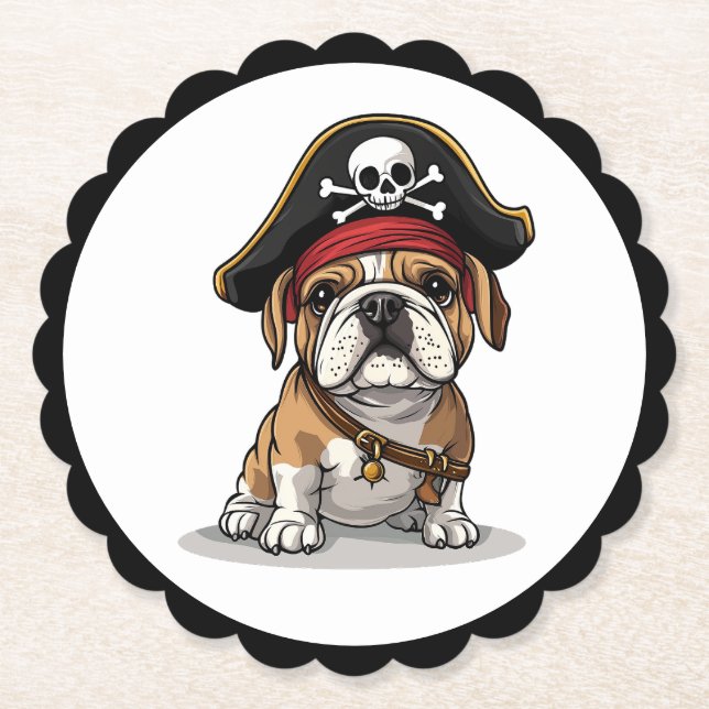Pirat English Bulldog Skull Crossbone Underlägg Papper (Framsida)