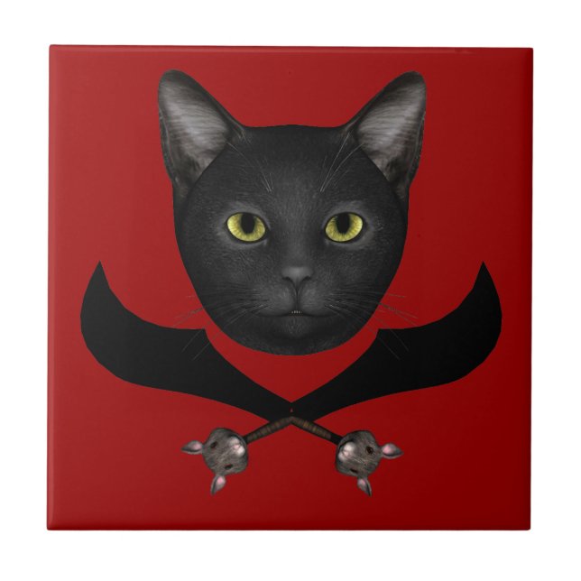 Pirat Flagga Cat Kakelplatta (Framsidan)