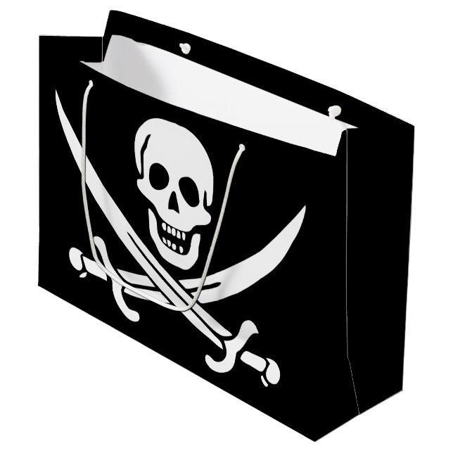 Pirat Flagga Skull, korsade ord (Framsidan Vinklad)