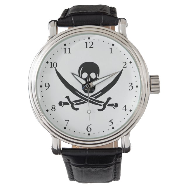 Pirat Flagga Skull, korsade ord Armbandsur (Framsida)