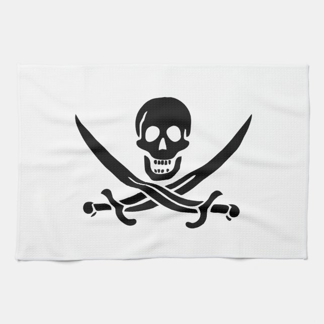 Pirat Flagga Skull, korsade ord Kökshandduk (Horisontell)