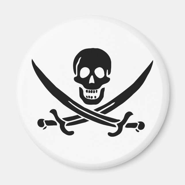 Pirat Flagga Skull, korsade ord Magnet (Framsidan)