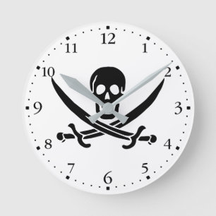 Pirat Flagga Skull, korsade ord Rund Klocka