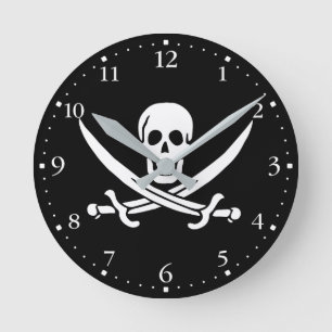 Pirat Flagga Skull, korsade ord Rund Klocka