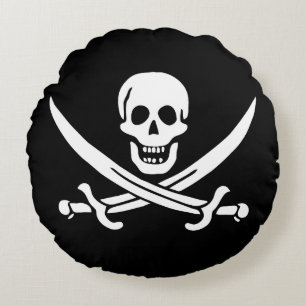 Pirat Flagga Skull, korsade ord Rund Kudde