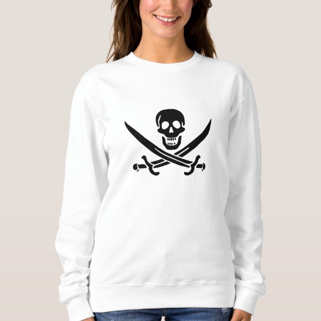 Pirat Flagga Skull, korsade ord T Shirt (Framsida)