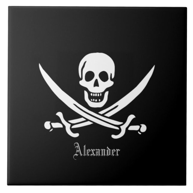 Pirat Flagga Skull och Crossed Swords Jolly Roger Kakelplatta (Framsidan)