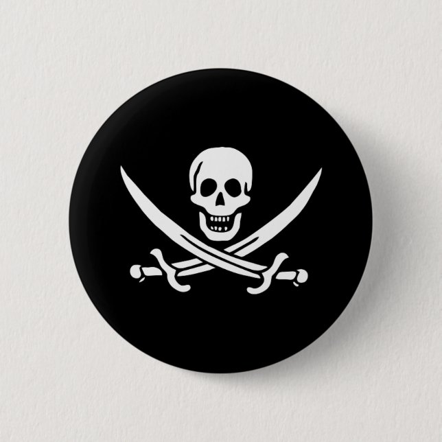 Pirat Flagga Skull och Crossed Swords Jolly Roger Knapp (Framsida)