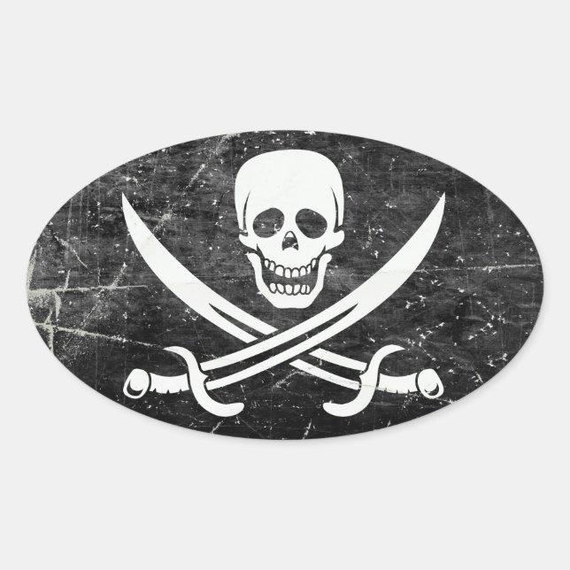 Pirat Flagga Stickers Ovalt Klistermärke (Framsida)