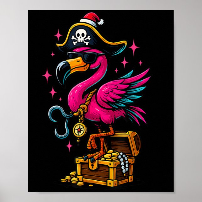 Pirat Flamingo Äventyr Karta Jolly Roger Hallowee Poster (Framsidan)