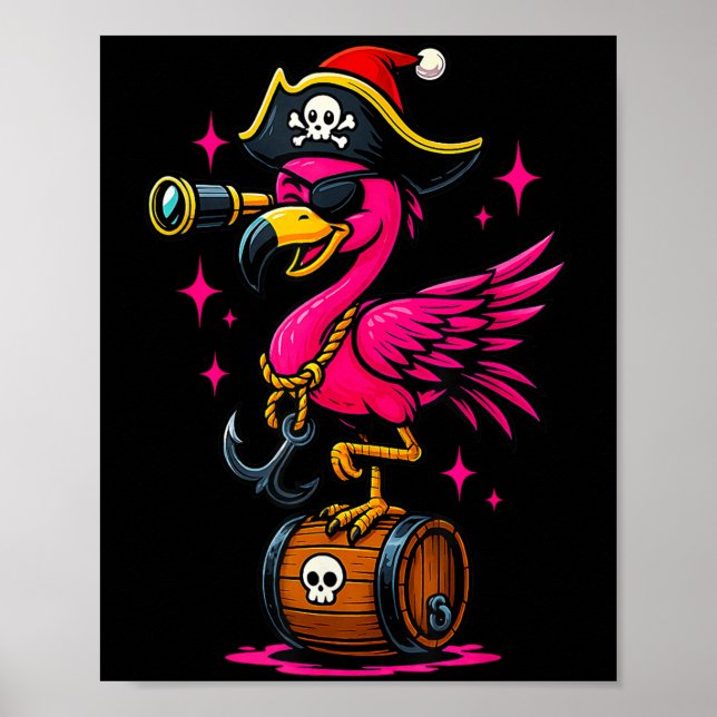Pirat Flamingo Äventyr Karta Jolly Roger Hallowee Poster (Framsidan)