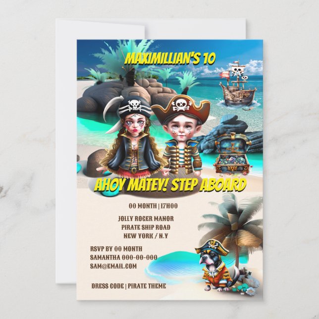 Pirat-flickan hund skattar öns spökfrakt inbjudningar (Framsida)