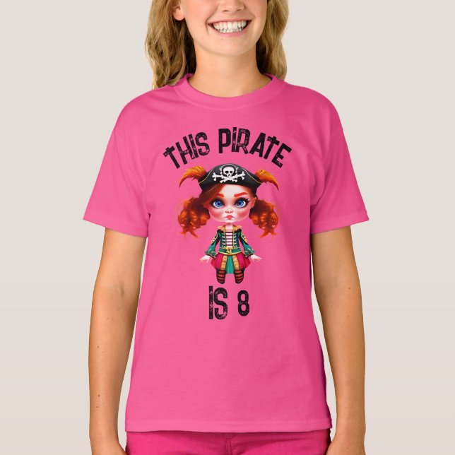 Pirat-flickors tema födelsedagsfest DIY age T Shirt (Framsida)