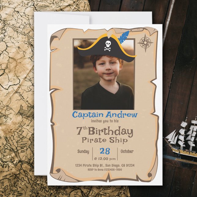 Pirat födelsedag | Inbjudan till fotofödelsedag (Pirate Kids Birthday Invitation)