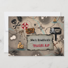 PIRAT FÖDELSEDAGSFEST INBJUDAN - TREASURE KARTA