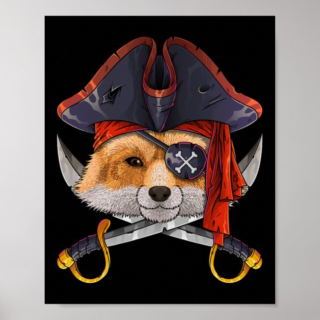 Pirat Fox Jolly Roger Halloween Costume Crossbone Poster (Framsidan)