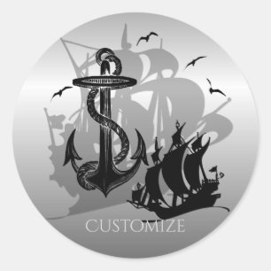 Pirat Frakt & Anchor Black Silhouette Runt Klistermärke