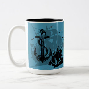 Pirat Frakt & Anchor Black Silhouette Två-Tonad Mugg