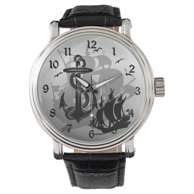 Pirat Frakt & Anchor Black Silhouette Watch 2 Armbandsur (Framsida)