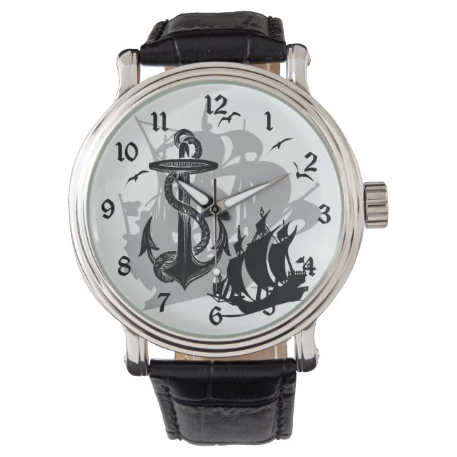 Pirat Frakt & Anchor Black Silhouette Watch Armbandsur (Framsida)