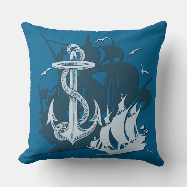 Pirat Frakt & Anchor White Silhouette Dekorativ ku Kudde (Framsida)
