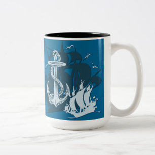 Pirat Frakt & Anchor White Silhouette Mugg
