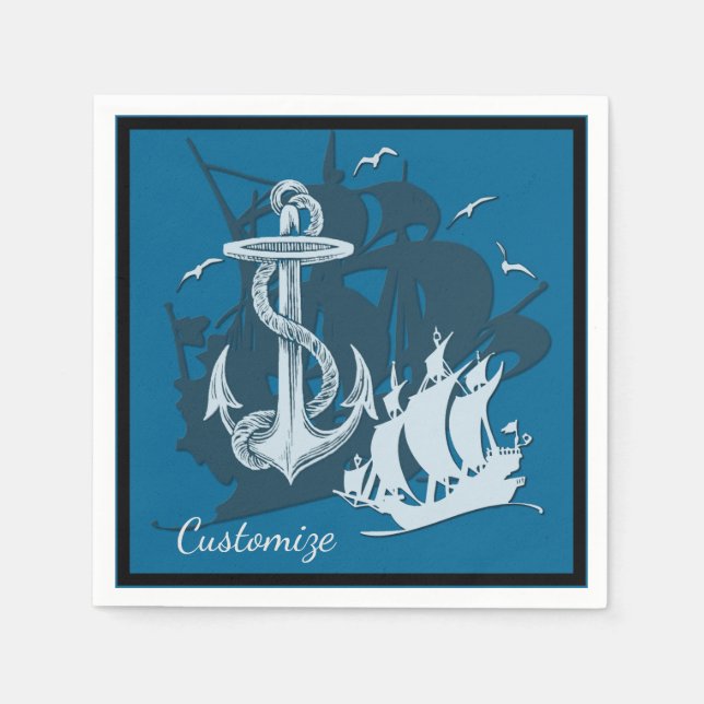 Pirat Frakt & Anchor White Silhouette Napkins Pappersservett (Framsidan)