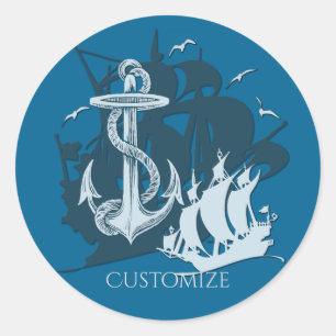 Pirat Frakt & Anchor White Silhouette Runt Klistermärke